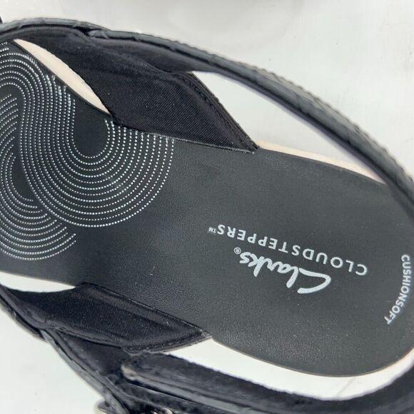 Clarks Womens Drift Sun Sandal Size 10 Black Woven Slingback Platform Wedge - Picture 14 of 16